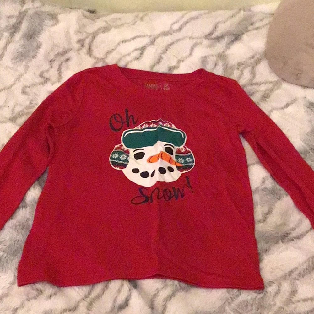 Red snow man prints long sleeve shirt